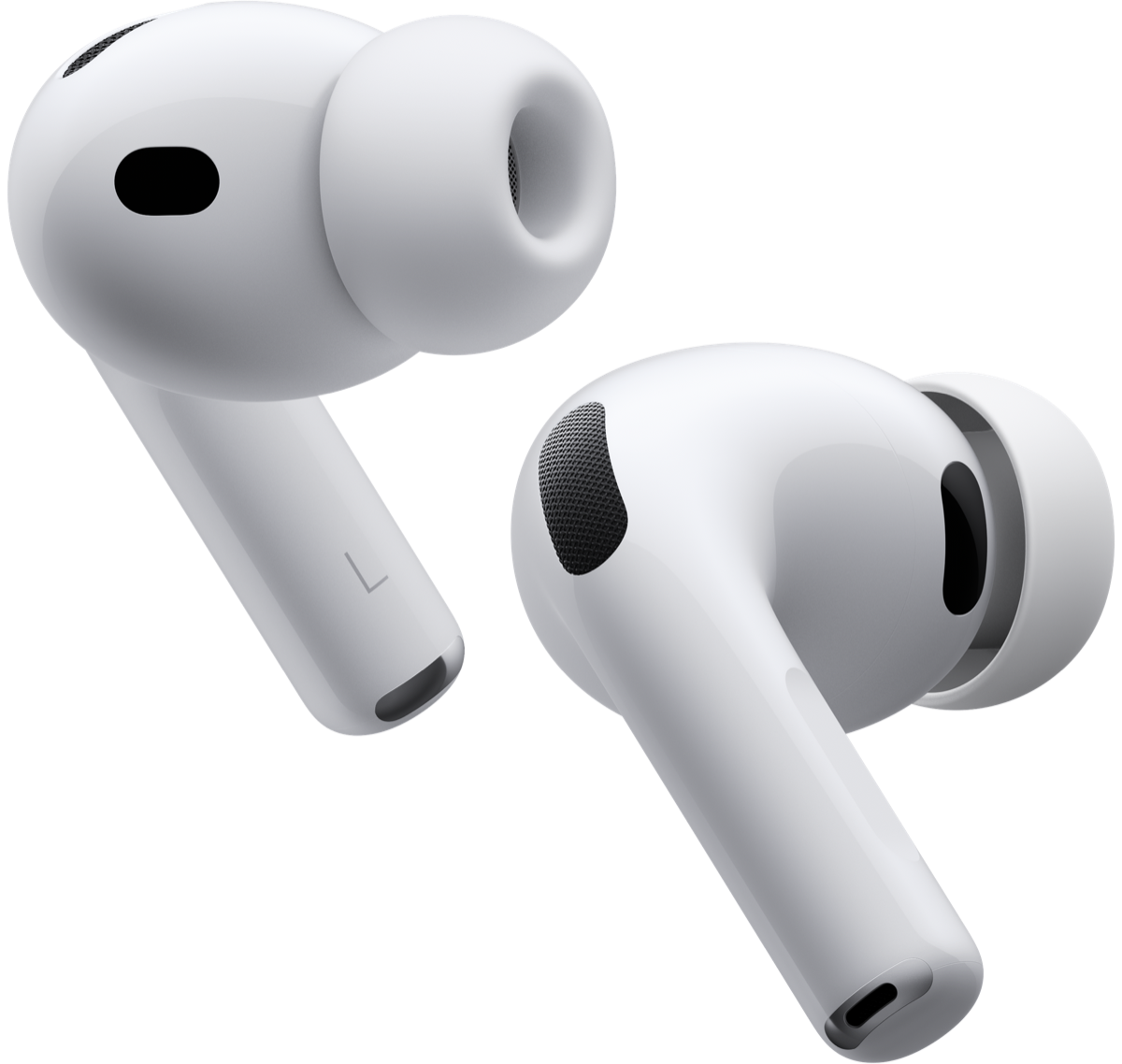 A pair of AirPods Pro 3 earbuds